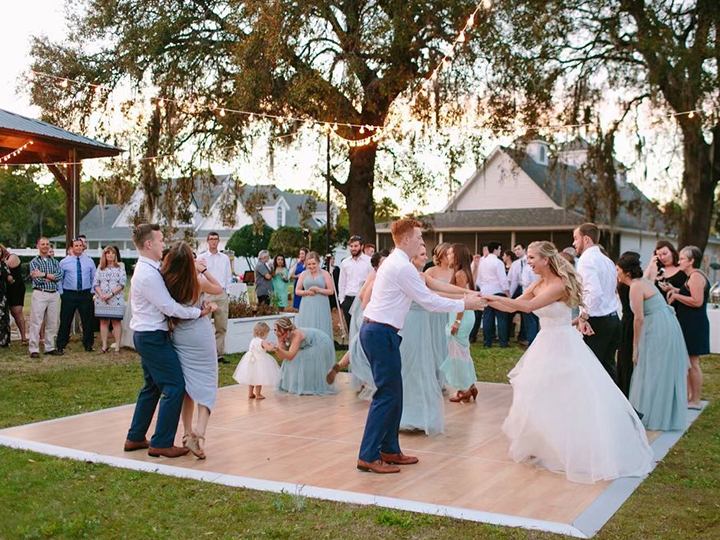 Wooden wedding dance floor scene