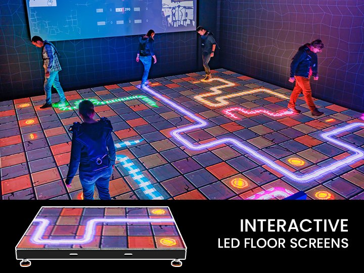 Interactive LED floor screen with cabinet design in an event, offering responsive and engaging visuals.