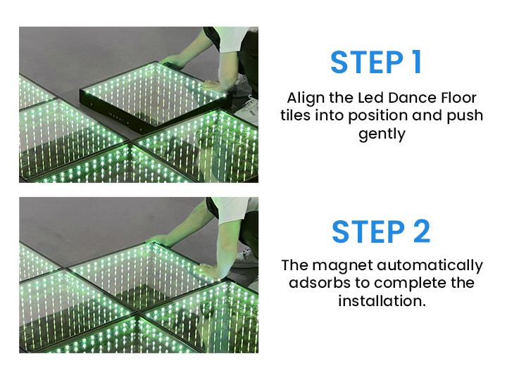 Portable dance floor setup with magnetic system