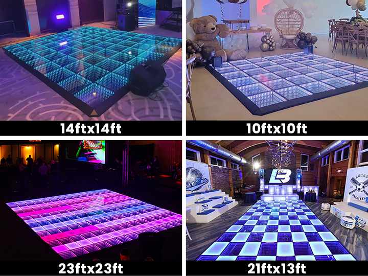 Collage de Pistas de Baile LED en diferentes tamaños para eventos