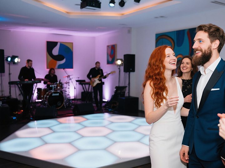 Geometric pattern dance floor for modern wedding