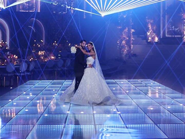 Mirrored and starlight dance floors for glamorous wedding