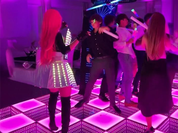 Synchronized LED lights on dance floor