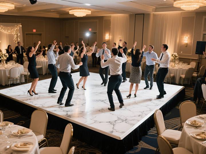 Versatile vinyl dance floor mimics marble