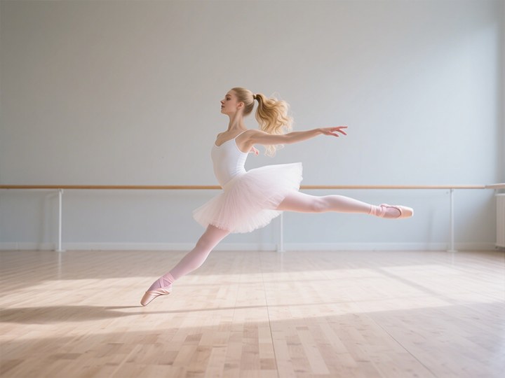 Dancer-leaps-on-a-sprung-floor,-showing-joint-protection