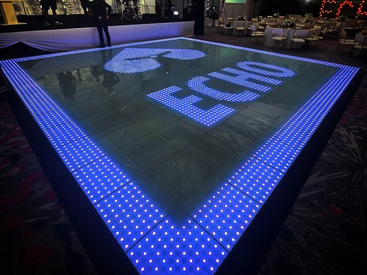 Elevate club branding with a custom logo on an LED floor