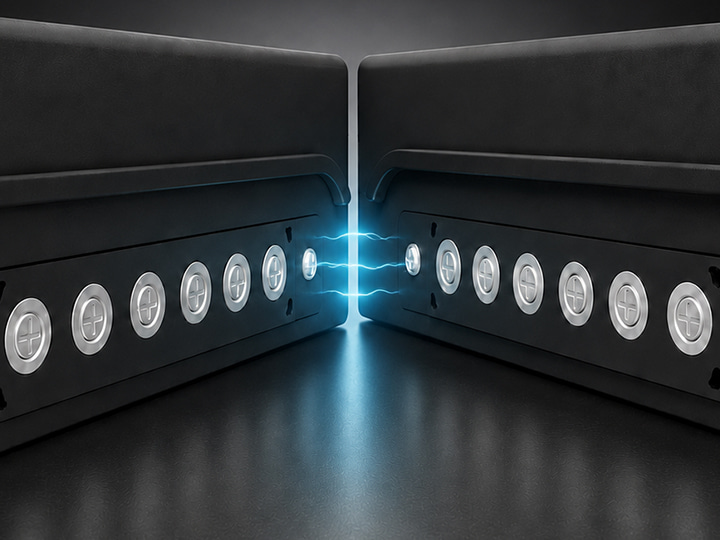 Close-up of magnetic dance floor tile connection