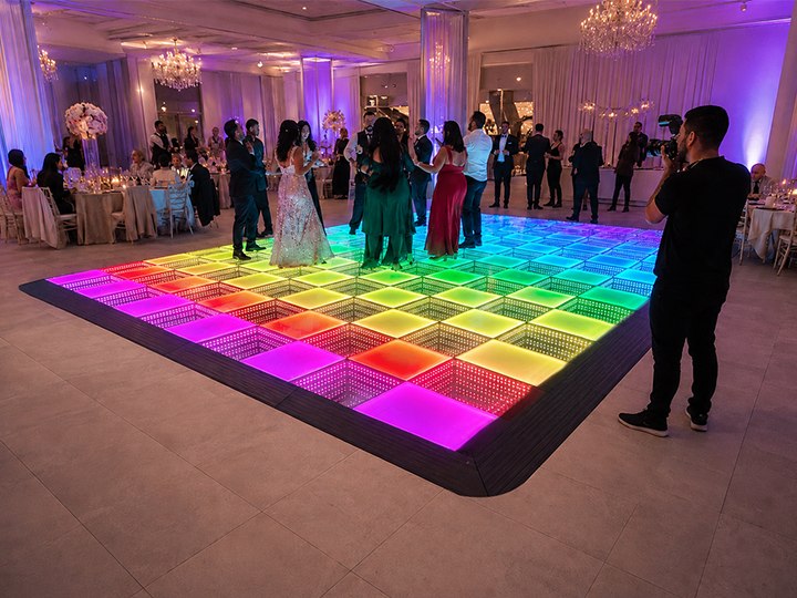 Safety ramps on LED flooring for party events.